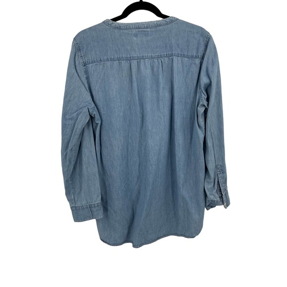 Per Se Chambray Tunic Blouse Button Front Scoop Neck Long Sleeve Women's XL - Picture 2 of 9